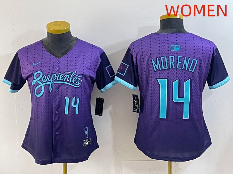 Women 2025 Arizona Diamondback #14 Moreno Purple Joint Name Nike MLB Jersey style 6